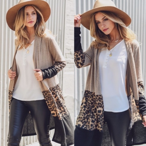 Leopard Print Color Block Cardigan - Picture 3 of 4